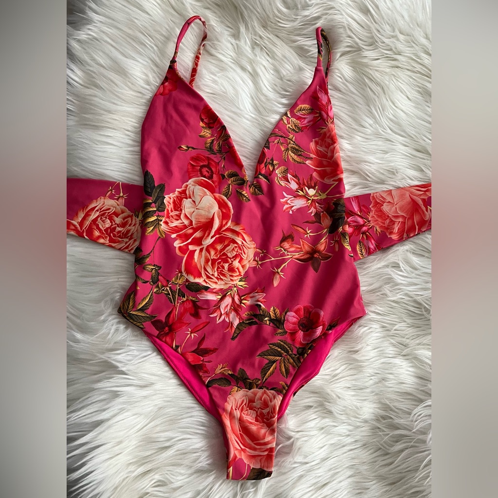 Hot Pink Rose Floral One Piece Swimsuit Size 4 Showpo Cheeky Bottom